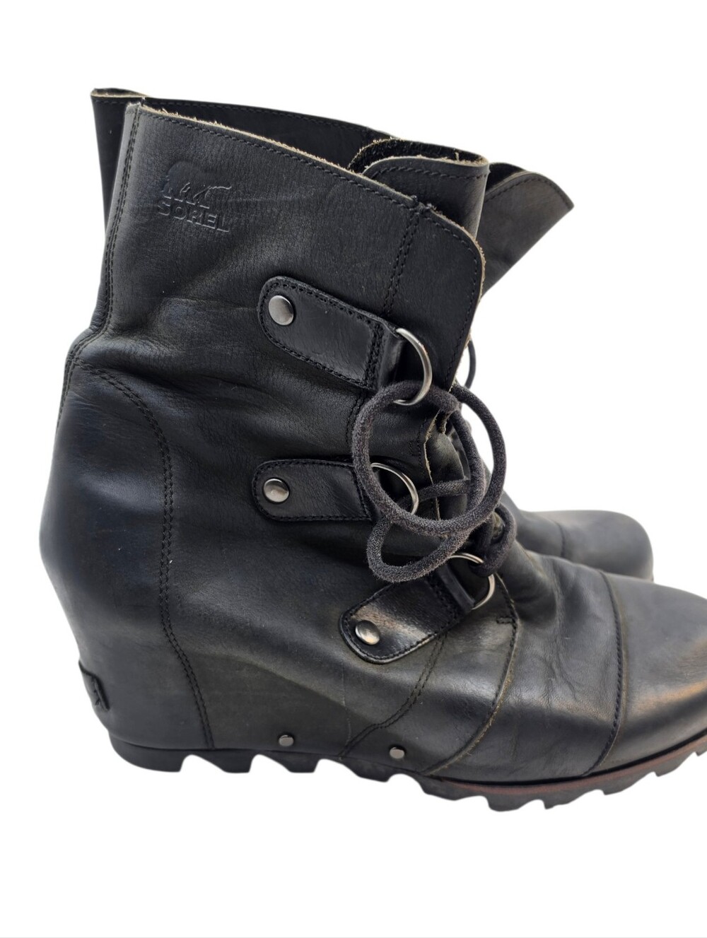 SOREL Joan of Arctic Leather Wedge Boots Black Waterproof Women’s 10